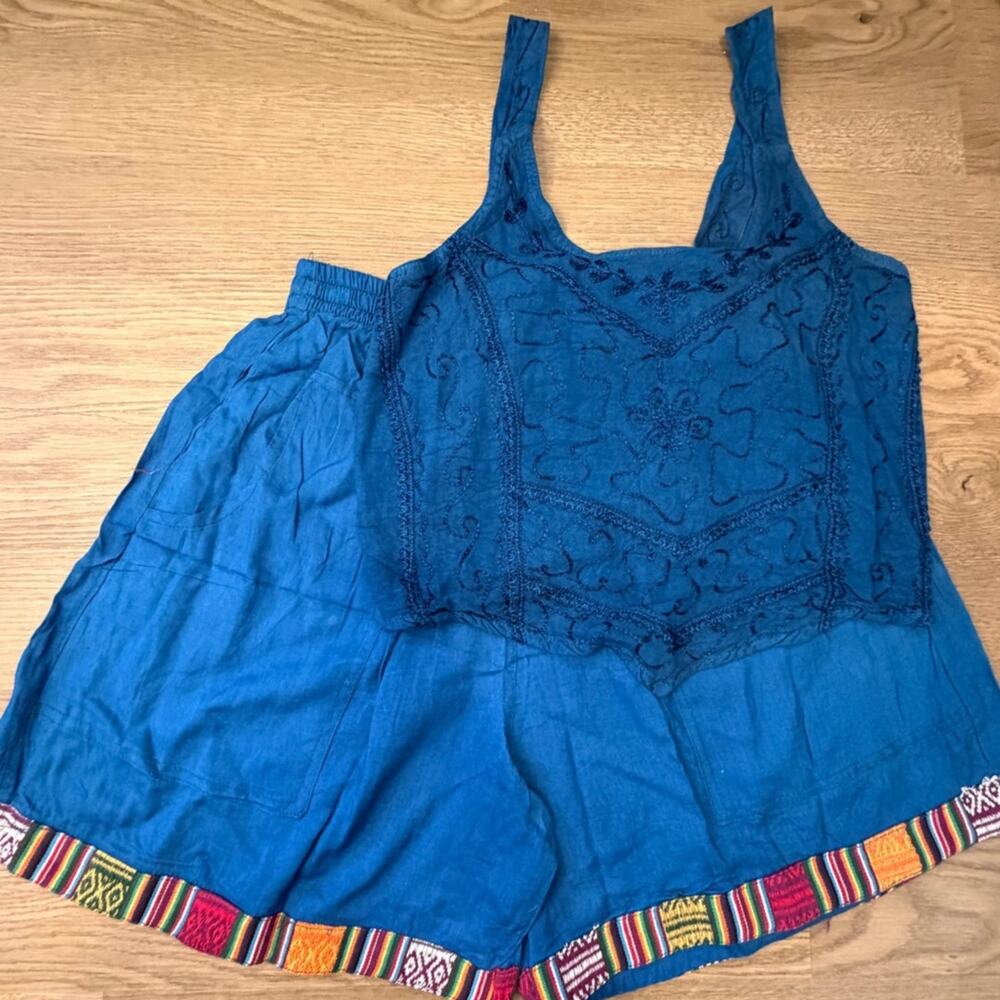 Two Piece Boho Outfit 100% Viscose Rhea Womens Small Embroidered Corset Tank